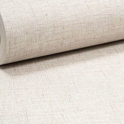 Sophie Laurence Plain Linen Effect Texture Grey Taupe Heavyweight Wallpaper from B&Q