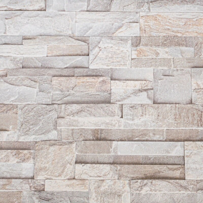 Sophie Laurence Grey/Beige Textured Wallpaper Rustic Realistic Stone Brick Wall Effect 325452