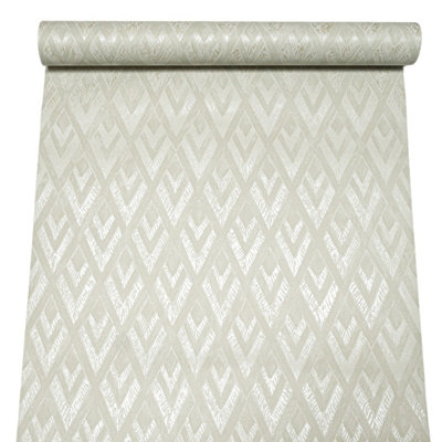 Sophie Laurence Sage Green Geometric Wallpaper Smooth Metallic Shimmer Paste The Wall from B&Q