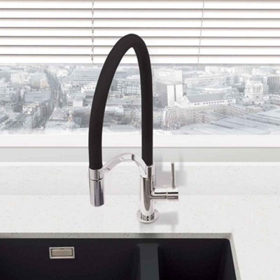 Cookology Black Giglio Pull Out Kitchen Tap With Single Side Lever - Brushed