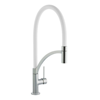 Cookology White Giglio Pull Out Kitchen Tap With Single Side Lever - Brushed