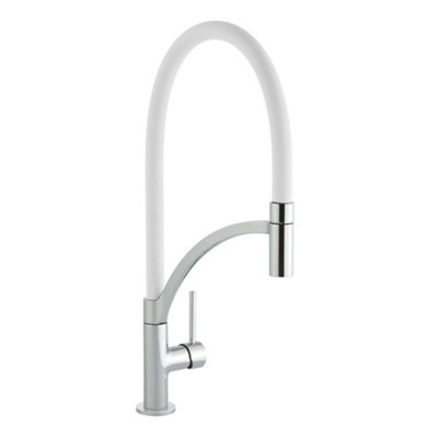 Cookology White Giglio Pull Out Kitchen Tap With Single Side Lever - Chrome &