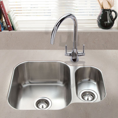 Cookology Pistoia 1.5 Bowl Sink Undermount Reversible With Side DrainerStainless Steel from B&Q