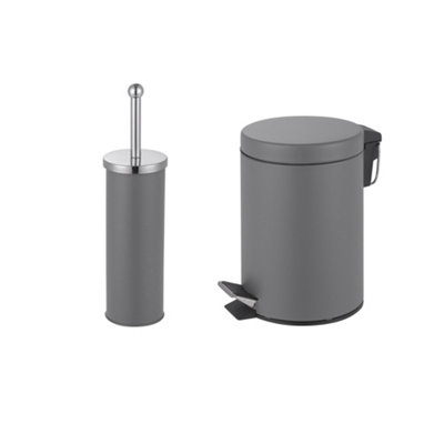 Innoteck Essentials Pedal Dustbin And Toilet Brush With Holder SetGrey. from B&Q
