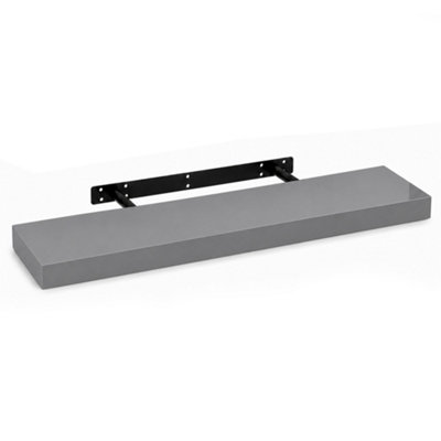 B&Q -  Grey High Gloss Floating Shelf Rectangular 80Cm Modern Wall Mounted Shelf