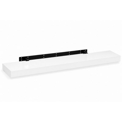 B&Q -  White High Gloss Floating Shelf Rectangular 110Cm Modern Wall Mounted Shelf