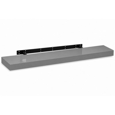 B&Q -  Grey High Gloss Floating Shelf Rectangular 110Cm Modern Wall Mounted Shelf