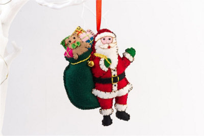Handmade Felt Santa With His Sack Christmas Tree Hanging Decoration13 Cm