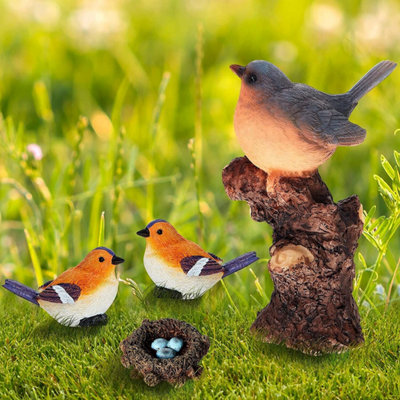 Accessotech Robin Garden Ornament Set 3 Resin Robins With Birds Nest Outdoor Indoor Decor from B&Q