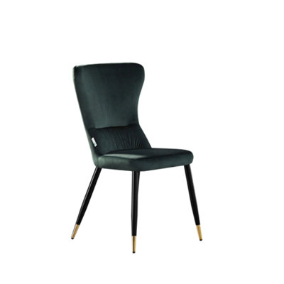 Life Interiors Green/Black/Gold Single New York Modern Velvet Dining Chair With High Back, Metal Legs, And Tips