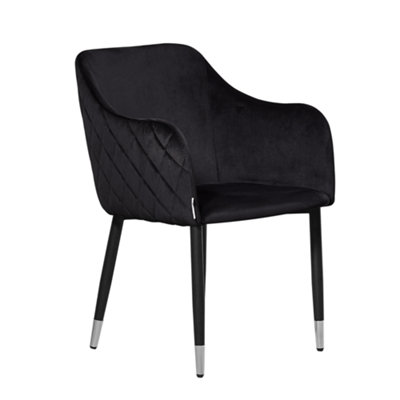 Life Interiors Black/Silver Single Verona Velvet Dining Chair With Quilted Back & Legs - Modern Accent Chair With Foot Tips