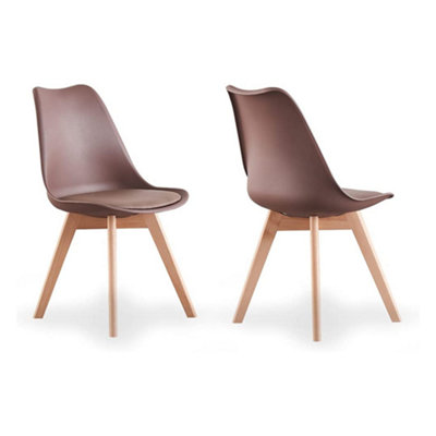 Life Interiors Lorenzo Padded Dining Chairs, Tulip Chair For Lounge Office Dining Room Kitchen, Set Of 2, Brown