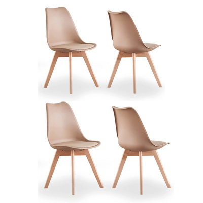 Life Interiors Lorenzo Padded Dining Chairs, Tulip Chair For Lounge Office Dining Room Kitchen, Set Of 4, Vanilla