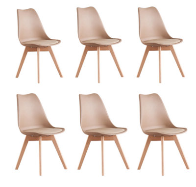Life Interiors Lorenzo Padded Dining Chairs, Tulip Chair For Lounge Office Dining Room Kitchen, Set Of 6, Vanilla