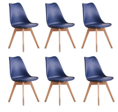 B&Q -  Lorenzo Padded Dining ChairsTulip Chair For Lounge Office Dining Room KitchenSet Of 6Royal Blue