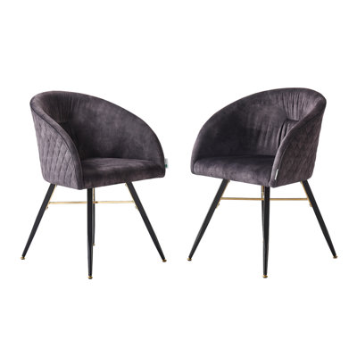 Life Interiors Set Of 2 Vittorio Velvet Dining Chairs With Metal Legs, Quilted Design Modern Accent Chair Black