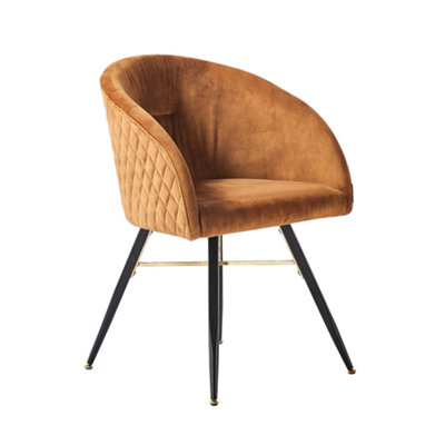 Life Interiors Yellow/Black Single Vittorio Velvet Dining Chair With Metal Legs, Quilted Design Modern Accent Chair