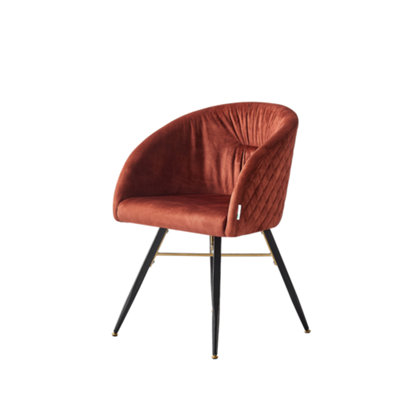 Life Interiors Single Vittorio Velvet Dining Chair With Metal Legs, Quilted Design Modern Accent Chair Red/Black