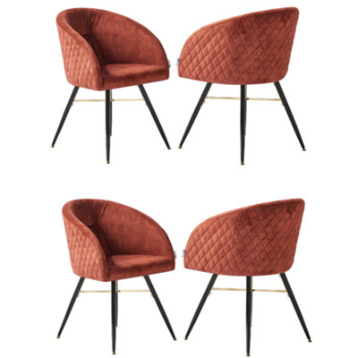 B&Q -  Set Of 4 Red Vittorio Velvet Dining Chairs With Black Metal LegsQuilted Design Modern Accent Chair