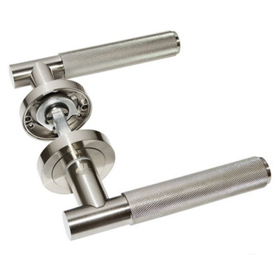 Z720 Knurled Lever Rose Door HandleSatin ChromeHandlestore from B&Q