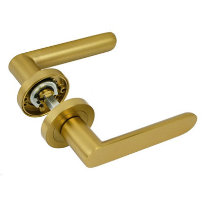 Z750 Lever Rose Door HandleHigh Quality Satin Brass FinishHandlestore from B&Q