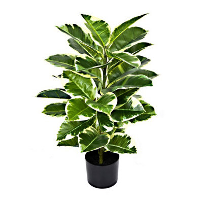 Greenbrokers Dark/Green/Light Brokers Artificial Real Touch Rubber Plant In Pot 98Cm