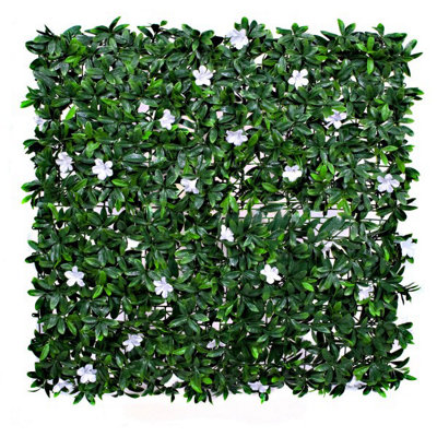 B&Q -  Artificial Green Wall Hedge With Dark Leaf Foliage And White Flowers (Pack Of 4) -Uv Stable Vertical Garden