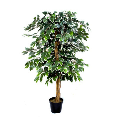 Greenbrokers White/Green/Light Brokers Artificial Variegated Ficus Tree 140Cm/4Ft Large