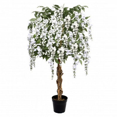 GreenBrokers Premium Artificial White Wisteria TreeLifelike Uv-Protected Potted PlantMaintenance-FreeIndoor & Outdoor Decor (4Ft/130Cm) from B&Q