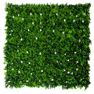 Brokers Artificial Plant Wall Hedge With Leaf Foliage & Flowers-Uv Stable (Pack Of 4) (1M X 1M) Green/White