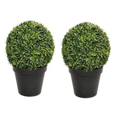 Greenbrokers 2 X Artificial Premium Quality Topiary Boxwood Ball Plants In Pots For Indoor Outdoor Decor, Uv Stable (20In/50Cm) Black