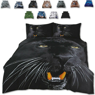 TheWhiteWater Limited Rare Angry Wild Black Panther Bed Set- 3D Animal Printed Single Beddings Duvet Cover + One Matching Pillowcase from B&Q