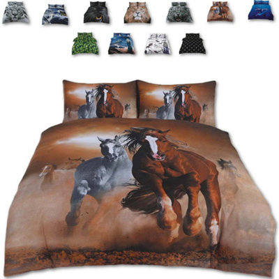 TheWhiteWater Limited Wild West Horses Bed Set- 3D Animal Printed Single Beddings Duvet Cover + One Matching Pillowcase from B&Q