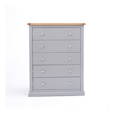 Cabinet Bits Rocca 5 Drawer Chest Of Drawers Chrome Knob Grey