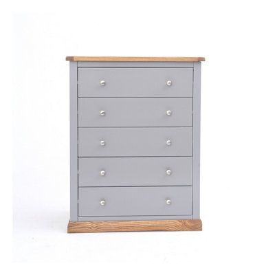 Cabinet Bits Biccari 5 Drawer Chest Of Drawers Chrome Knob Grey