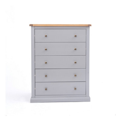 Cabinet Bits Rocca 5 Drawer Chest Of Drawers Brass Knob Grey