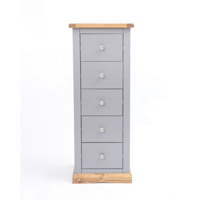 Cabinet Bits Biccari 5 Drawer Narrow Chest Of Drawers Chrome Knob Grey