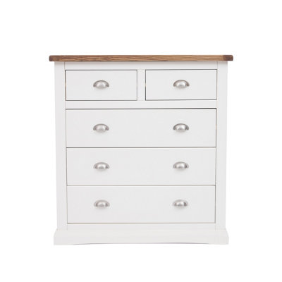Cabinet Bits Cosenza 5 Drawer Chest Of Drawers Chrome Cup Handle White