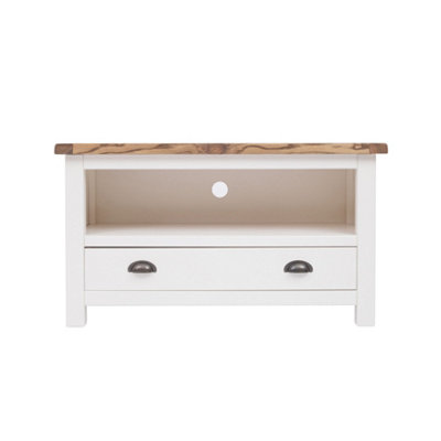 B&Q -  Lovere Off White 1 Drawer Tv Cabinet Brass Cup Handle