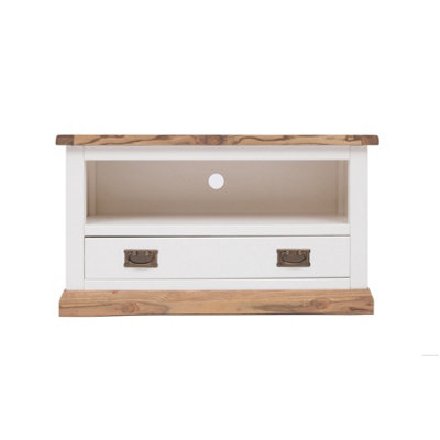 B&Q -  Tropea Off White 1 Drawer Tv Cabinet Brass Drop Handle