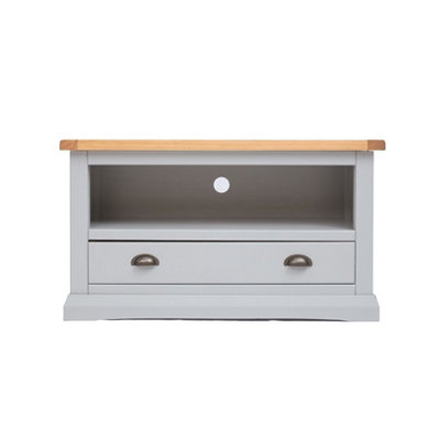 B&Q -  Loreo Light Grey 1 Drawer Tv Cabinet Brass Cup Handle