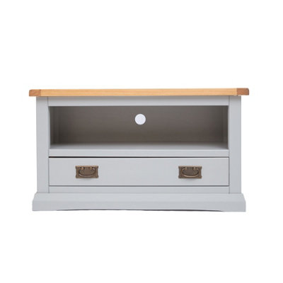 B&Q -  Loreo Light Grey 1 Drawer Tv Cabinet Brass Drop Handle