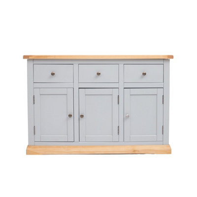 B&Q -  Bomporto Light Grey 3 Drawer 3 Door Sideboard Brass Knob