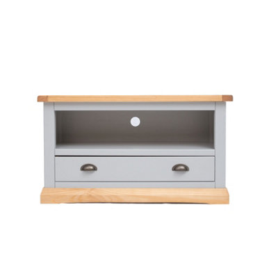 B&Q -  Bomporto Light Grey 1 Drawer Tv Cabinet Brass Cup Handle