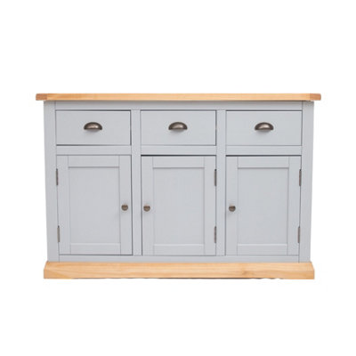 B&Q -  Bomporto Light Grey 3 Drawer 3 Door Sideboard Brass Cup Handle