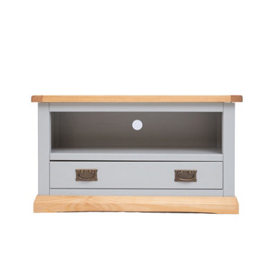 B&Q -  Bomporto Light Grey 1 Drawer Tv Cabinet Brass Drop Handle