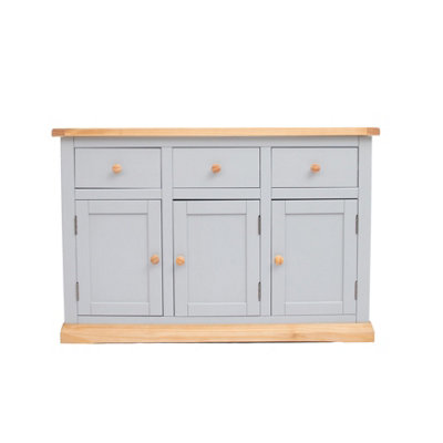 B&Q -  Bomporto Light Grey 3 Drawer 3 Door Sideboard Wood Knob