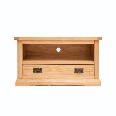 B&Q -  Lucca Waxed 1 Drawer Tv Cabinet Brass Drop Handle