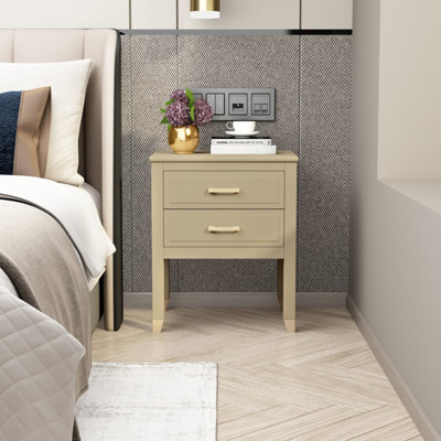 Palazzi 2 Drawer Bedside Table - Clay Color - Gold Accents - Solid Wood MDF - H61 x W50 x D40cm - Image 3