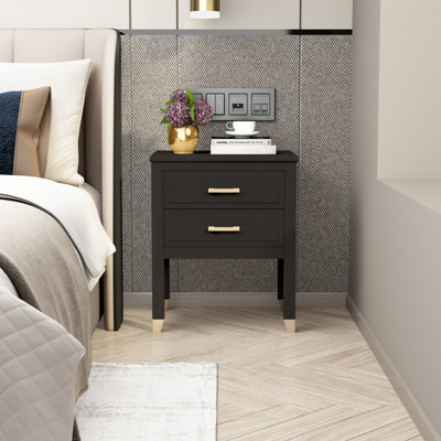 Palazzi 2 Drawer Bedside Table - Black - Gold Accents - Wood/Gold Material - Image 3
